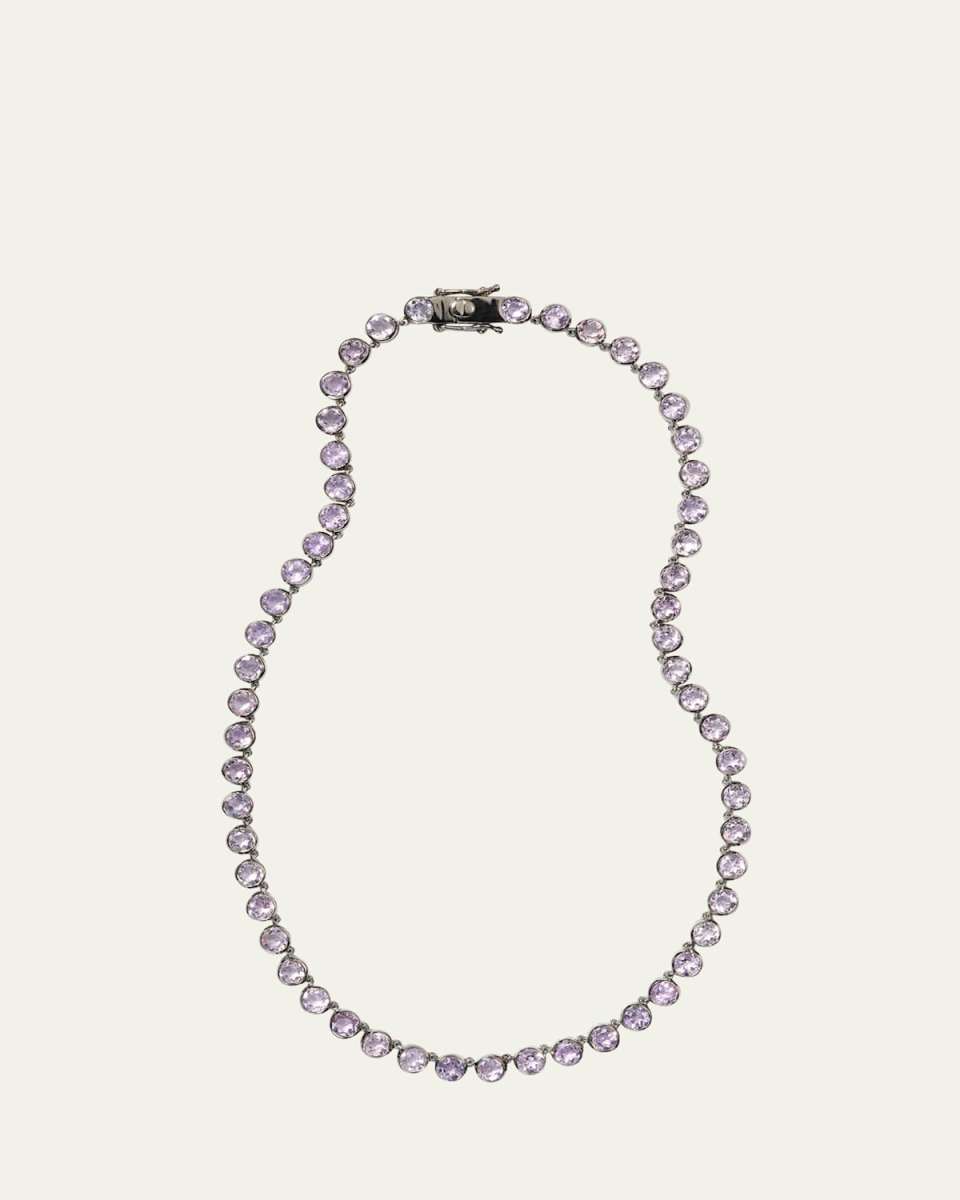 Sterling Silver Riviere Brilliant Necklace with Rose of France and Black Rhodium